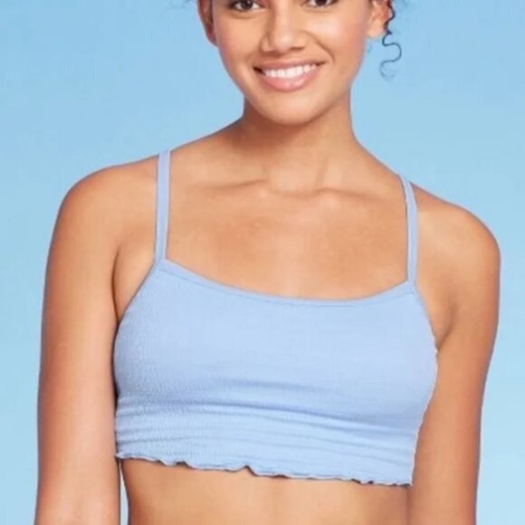 Xhilaration Baby Blue Cami Tank Textured Swim Bandeau Bikini Top Size XL NWT - Picture 2 of 8